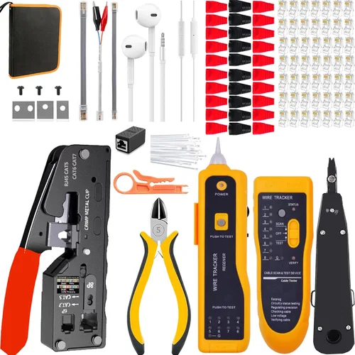 Miniatura 8 de LEATBUY Crimper Ethernet Kit CAT5 CAT6 Crimping Tool RJ45 Crimp Set for RJ11 RJ12 for Pass Through with 50PC Connector 50PC Cover Ethernet Network