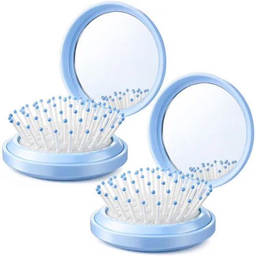 Miniatura 9 de Boao Paquete de 2 Cepillos de Cabello con Espejo de Viaje Plegables Redondos Portátiles Plegables de Bolsillo Mini Peine Compacto de Tamaño de Viaje