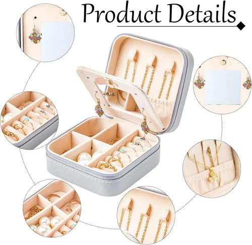 Miniatura 23 de Joyero de viaje de 10 piezas, cajas de regalo de dama de honor, organizador de viaje con espejo, caja pequeña de joyería, mini caja organizadora