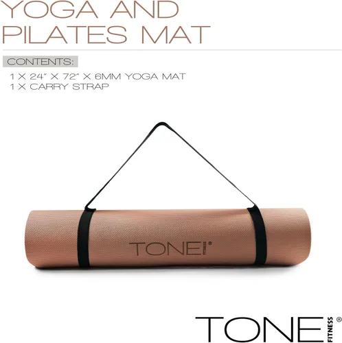Miniatura 3 de TONE Fitness Esterilla de yoga antideslizante de 1/4 pulgadas de grosor para ejercicios y pilates para entrenamientos en casa con correa de Moca