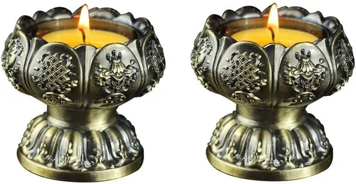 Miniatura 4 de Portavelas votivas de flor de loto, portavelas budistas budistas, taza de oferta de agua budista tibetana, soporte para lámpara de aceite tibetano