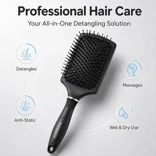 Miniatura 3 de FIXBODY Cepillo de paleta con un cojín grande, cepillo desenredante suavizante para cabello largo y grueso, tanto húmedo como seco, negro mate
