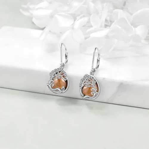 Miniatura 74 de Aretes colgantes con forma de lágrima de filigrana de piedra lunar de plata de ley 925 con cierre de palanca para mujer, regalos de joyería