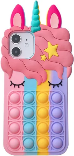 Miniatura 16 de Pop Case para iPhone 12/12 Pro, Funda de silicona con burbujas de gato negro afortunado de dibujos animados, brillo, estrellas, burbujas de arena