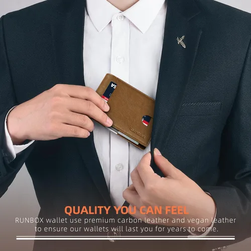 Miniatura 174 de RUNBOX - Carteras delgadas para hombre, cartera de piel con pinza para el dinero, cartera de bolsillo frontal con bloqueo RFID, tarjetero