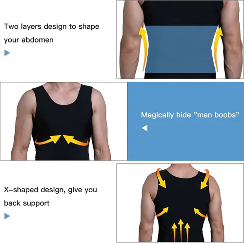 Miniatura 3 de MJHCJH Camiseta de compresión para hombre, chaleco adelgazante, camiseta interior moldeadora de cuerpo, camiseta sin mangas, moldeadora