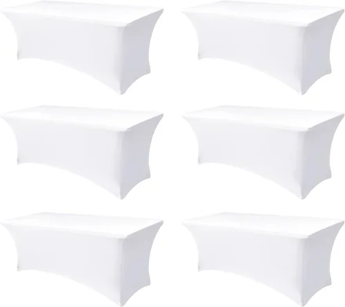 Miniatura 10 de Funda Elástica para Mesa para Mesas Rectangulares de 4 pies - Paquete de 8 Manteles de Spandex Azul Aguamarina con Elástico - Para Mesas Plegables