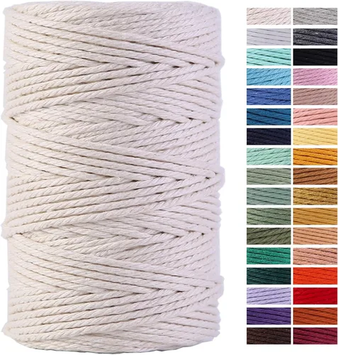 Miniatura 53 de Cuerda de Macramé Gris Claro 3mm x 109 Yardas, Cuerda de Algodón de Colores Cuerda para Manualidades Cuerda de Algodón Colorida para Colgar