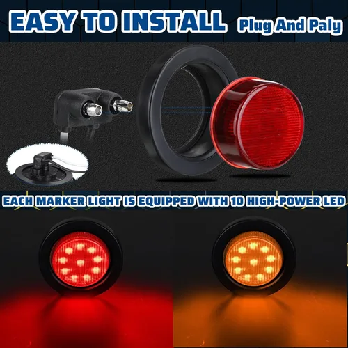 Miniatura 4 de Treela 16 luces LED marcadoras de 2 pulgadas, 10 luces LED redondas para remolque, impermeables, selladas con ojales de goma de montaje empotrado, 2