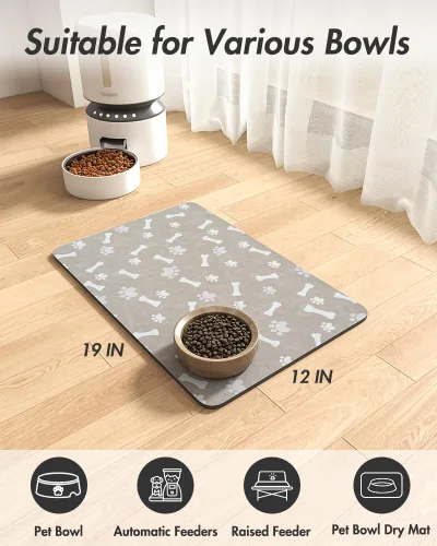 Miniatura 8 de MontVoo Tapete de comida para perros, tapete de alimentación de mascotas para alimentos y agua, dispensador sin manchas, de secado rápido, tapete