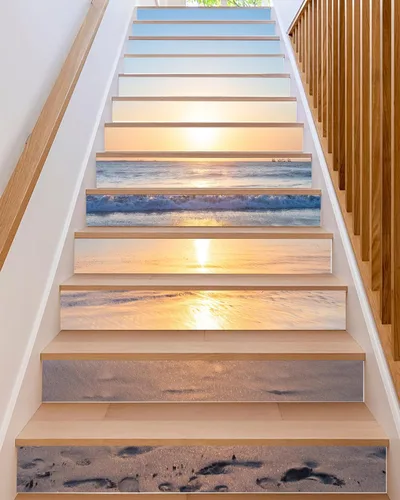Miniatura 5 de FLFK - Adhesivos para escalones de playa al amanecer - Juego de 15, calcomanías pela y pega para peldaños de escaleras, 39.3"x7.08" Gxl3203