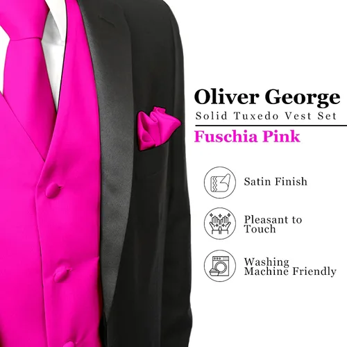 Miniatura 2 de Oliver George Chaleco formal sólido para hombre, 4 piezas, chaleco de esmoquin, corbata de lazo, pañuelo para traje o esmoquin