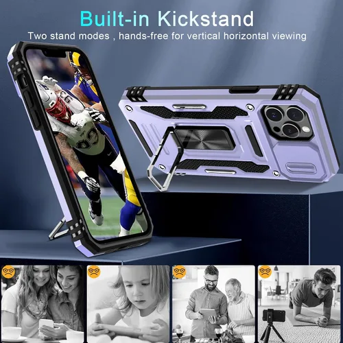 Miniatura 309 de DEERLAMN Funda para iPhone Xs Max con funda deslizante para cámara + protector de pantalla, soporte giratorio de anillo de grado militar a prueba