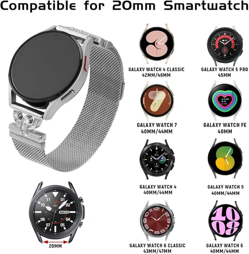 Miniatura 3 de Bandas magnéticas compatibles con Samsung Galaxy Watch 7/FE/6/5/4 1.575 in 1.732 in, 5 Pro, Watch 4/6 Classic 1.654 in 1.811 in 1.693 in 1.850 in