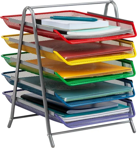 Miniatura 10 de Mind Reader Organizador de bandejas de papel de 5 niveles, estante vertical de almacenamiento de archivos de escritorio, oficina, malla metálica