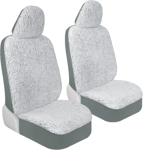 Miniatura 11 de Carbella Fundas de asiento de automóvil de piel de oveja, paquete de 2 unidades, solo asientos delanteros, bonitas fundas de asiento para negro