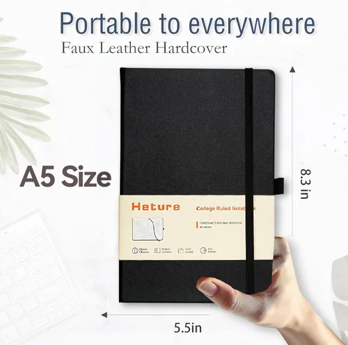 Miniatura 2 de Heture Cuadernos de tapa dura, cuadernos rayados A5 para escribir 160 páginas, 8.2 x 5.5 pulgadas, cuadernos clásicos rayados para Negro