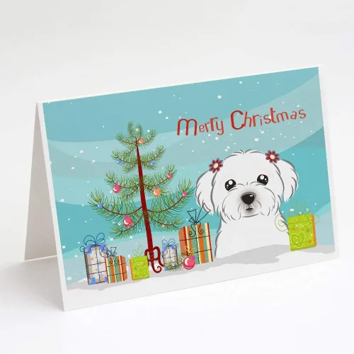 Miniatura 4 de Caroline's Treasures BB1616GCA7P - Tarjetas de felicitación y sobres de árbol de Navidad y sabueso afgano, paquete de 8 tarjetas en blanco