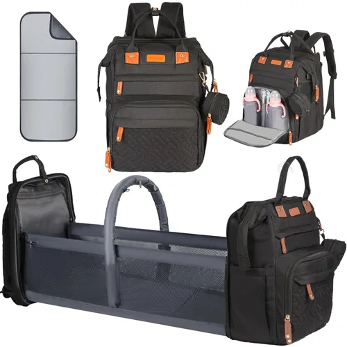 Mochila para pañales, con mochila para cambiador, tela Oxford 900D, mochila para pañales de gran capacidad, mochila multifuncional 3 en 1 para Negro