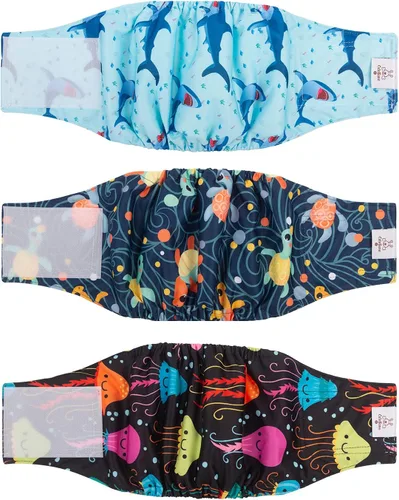 Miniatura 16 de CuteBone - Pañales lavables para perro macho, banda abdominal, paquete de 3 unidades, color negro, modelo DM54XS