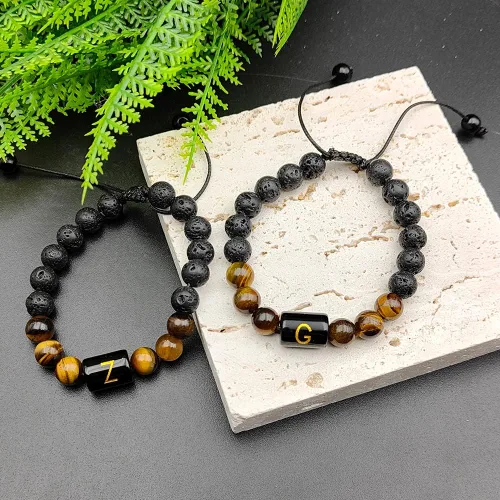 Miniatura 5 de XIMEO Pulseras de cuentas con iniciales para hombres y mujeres, pulseras de piedra curativa de piedra curativa de piedra de chakra, ojo de tigre