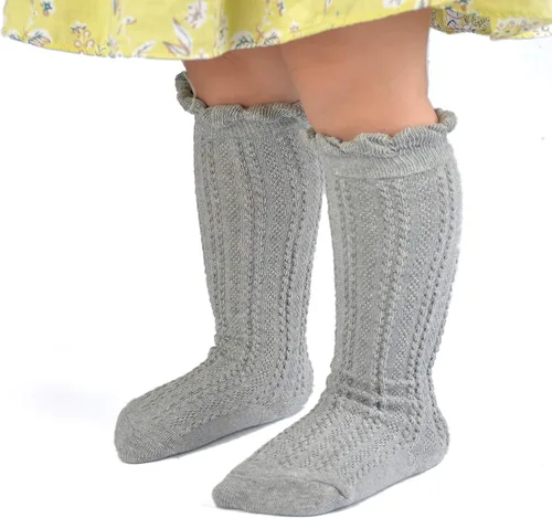Miniatura 5 de Epeius - Calcetines altos de algodón para bebés y niñas, de uniforme, calcetas con vuelos (Paquete de 3 o 5)