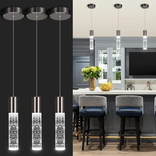 OKELI Luces colgantes modernas, luces LED de cristal de burbuja para isla de cocina, accesorios de iluminación, mini iluminación colgante individual