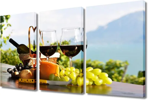 Miniatura 96 de Obra de arte para paredes del hogar, 3 paneles de letras de vino tinto, pinturas de corcho, impresiones HD, arte de pared de corcho de vino sobre
