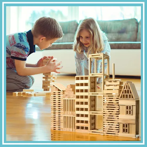 Miniatura 7 de Juego de bloques de construcción de madera, juguetes de construcción de bloques de tablones de 200 piezas, juguete educativo de madera STEM