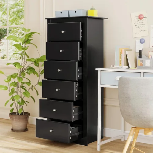 Miniatura 7 de Giantex Cómoda de 6 cajones para dormitorio, cómoda de madera con asas de metal y gran capacidad, organizador de ropa de 16" P x 23.5" A x 53.5" Al