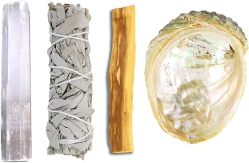 Miniatura 2 de SOUL STICKS El mini kit de manchas para principiantes incluye varita de selenita de concha de abulón 3-4 de salvia blanca y palo santo con guía
