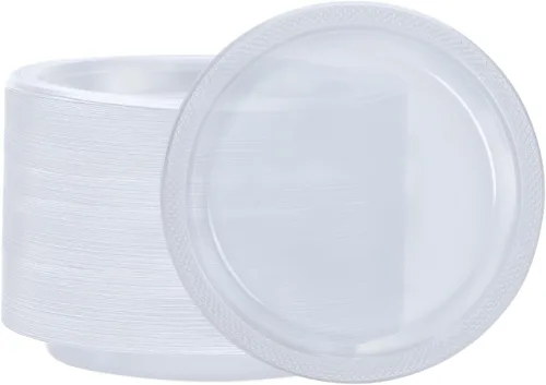 Miniatura 6 de Plato de plástico transparente de alta calidad de color sólido para aperitivos (7 pulgadas), 50 unidades, elegante y duradero para fiestas y eventos