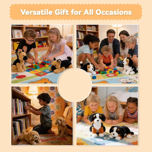 Miniatura 7 de Playful Beagle - Animal de peluche realista de 10 pulgadas en cuclillas y acostado para perro, suave peluche para niños