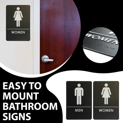 Miniatura 3 de Hecho en EE.UU. - Letreros de Baños para Hombres y Mujeres Compatibles con ADA, Señales de Puertas de Baño para Oficinas, Negocios y Restaurantes