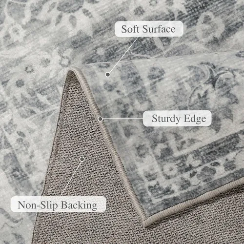 Miniatura 4 de Alfombra de 2 x 3 pies, antideslizante, lavable, de pelo bajo, suave, delgada, pequeña, alfombra vintage y bohemia para interiores, alfombras