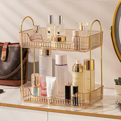 Aveniee Organizador de mostrador de baño, estante de almacenamiento de perfume y cuidado de la piel de 2 niveles, bandeja de tocador para cosméticos