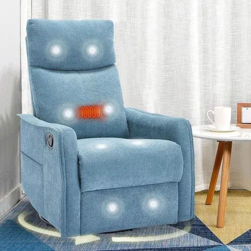 Miniatura 18 de cinkehome Silla Reclinable Mecedora Giratoria con Masaje y Calefacción para Guardería - Silla Reclinable de Espacio Pequeño con Soporte Lumbar, Giro