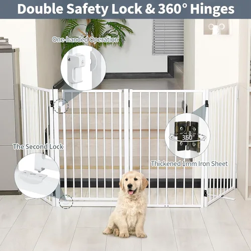 Miniatura 3 de Puertas de metal independientes para perros con puerta para interiores y exteriores, 80 pulgadas, extra ancho, 32 pulgadas de alto, puerta Blanco