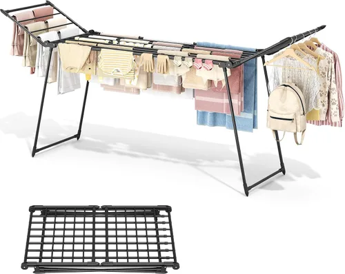 Miniatura 7 de APEXCHASER Tendedero plegable para ropa de cama, toallero, resistente, para uso en interiores y exteriores, 21.9 pulgadas de ancho x 100 pulgadas