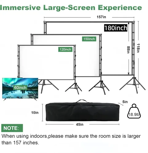 Miniatura 2 de Pantalla y soporte de proyector de 180 pulgadas, pantalla de proyección al aire libre de 15 pies, pantalla de cine portátil grande sin arrugas