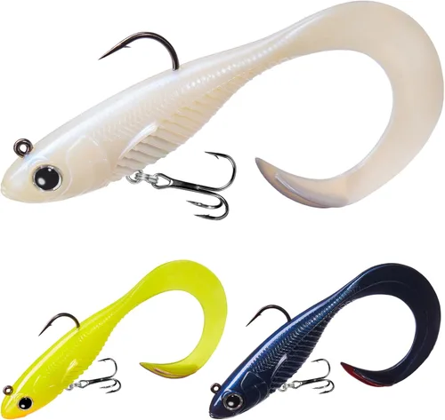 Miniatura 23 de TRUSCEND Duramax Pre-Rigged Fishing Lures with BKK Jig Hooks, 10X Tear-Resistant TPE Soft Swimbaits for Bass Striper Trout Crappie Walleye Grouper