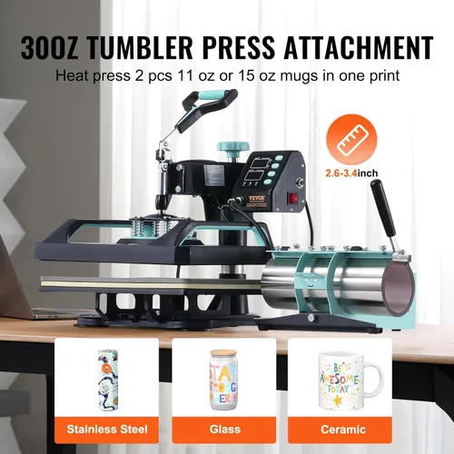 Miniatura 3 de VEVOR Máquina de Prensa de Calor 8 en 1 para Camisetas, Sombreros, Tazas, Platos - Máquina de Prensa de Camisas Abatible de 12x15 con Prensa