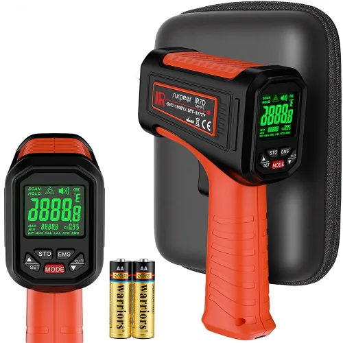 Miniatura 7 de Pistola de temperatura de termómetro infrarrojo -58°F a 1796°, pistola termómetro láser sin contacto 16:1 con sonda de termopar para humedad, horno