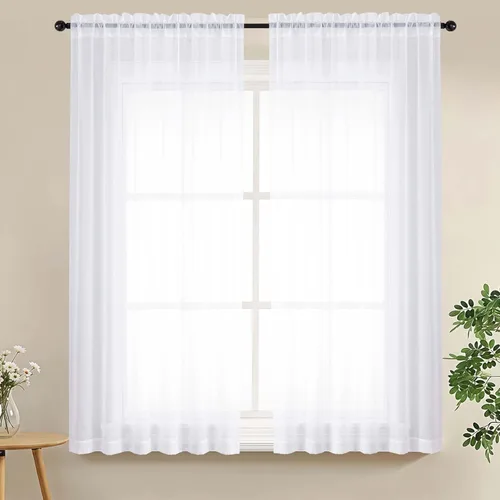 Miniatura 105 de LIVEKID Cortinas traslúcidas negras de cocina de 36 pulgadas de largo, cortinas cortas filtrantes de luz, 2 paneles de gasa aireada, texturizadas