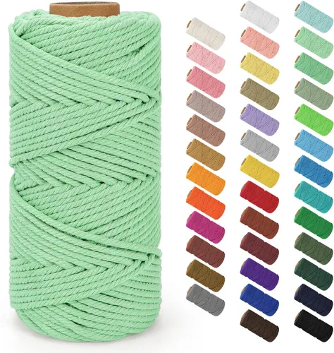 Miniatura 41 de Cordón de macramé de 0.079 in x 380 yardas (1140 pies), cuerda de algodón natural para colgar en la pared, ganchos de plantas, manualidades, Beige