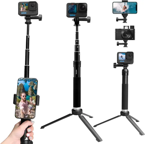 AFAITH Selfie Stick para GoPro Hero 13 12 11 10 9 8 7 6 5 4 Mini Max Session, Insta360, DJI OSMO Cámara de acción, aleación de aluminio GoPro Selfie
