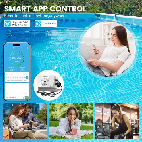 Miniatura 2 de Generador de cloro salino WiFi, sistema de cloración de sal con celda de titanio de Estados Unidos, monitoreo en tiempo real y control