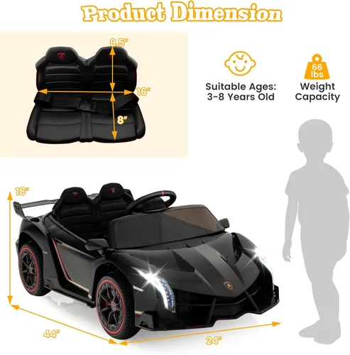 Miniatura 7 de Costzon - Automóvil de paseo con licencia Lamborghini de 12 V, vehículo deportivo 4WD con batería eléctrica con control remoto, 3 velocidades