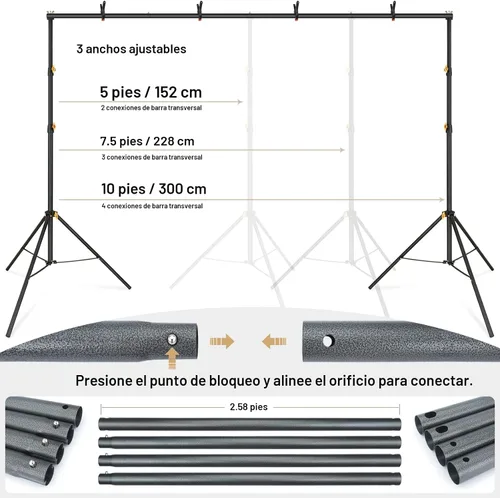 Miniatura 4 de LINCO Lincostore Kit de soporte para fondo de estudio fotográfico ajustable 10x6.5 pies con sistema de soporte de fondo para fotografía y bolsa