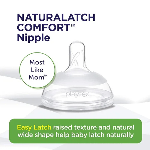 Miniatura 3 de Playtex Baby NATURALATCH - Pezones cómodos de cuello ancho para bebés de 0 meses en adelante, flujo lento (2 unidades), esenciales de alimentación
